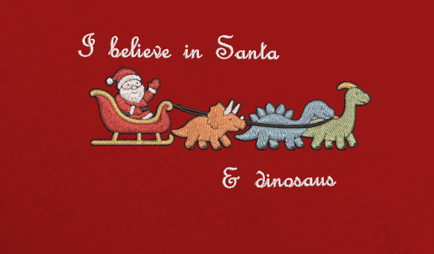 Christmas Dinosaur Embroidery T-Shirt