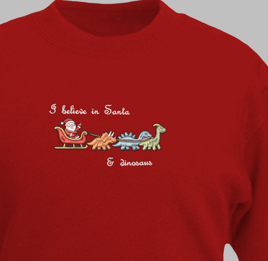 Christmas Dinosaur Embroidery T-Shirt