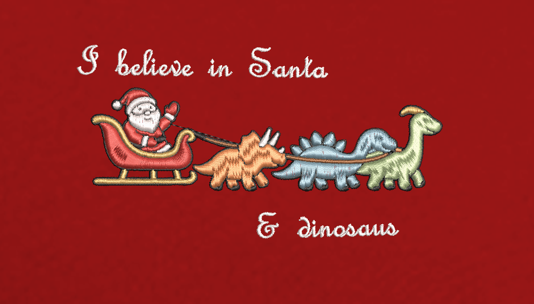 Christmas Dinosaur Embroidery T-Shirt