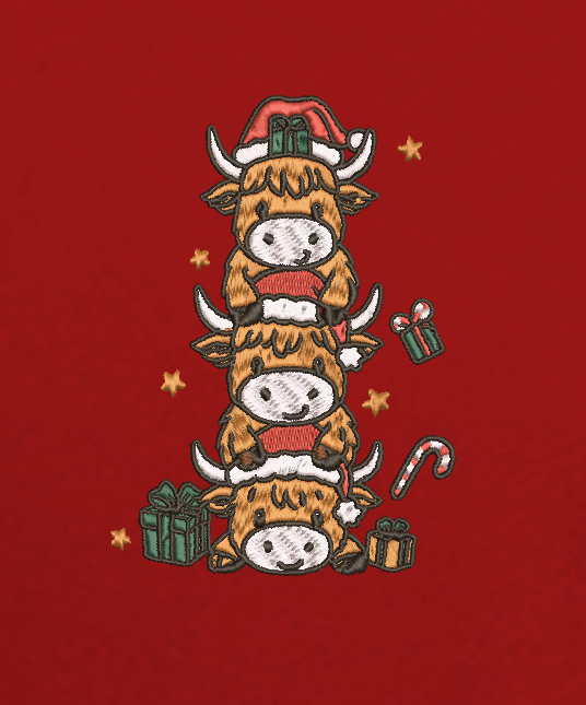 Christmas Mini Highland Cow Embroidery T-Shirt
