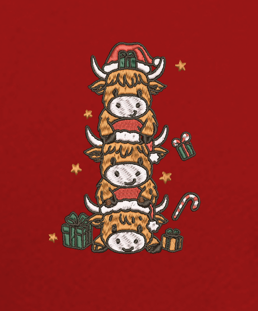 Christmas Mini Highland Cow Embroidery T-Shirt