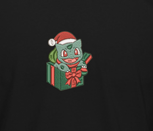 Bulbasaur Christmas Embroidery T-Shirt