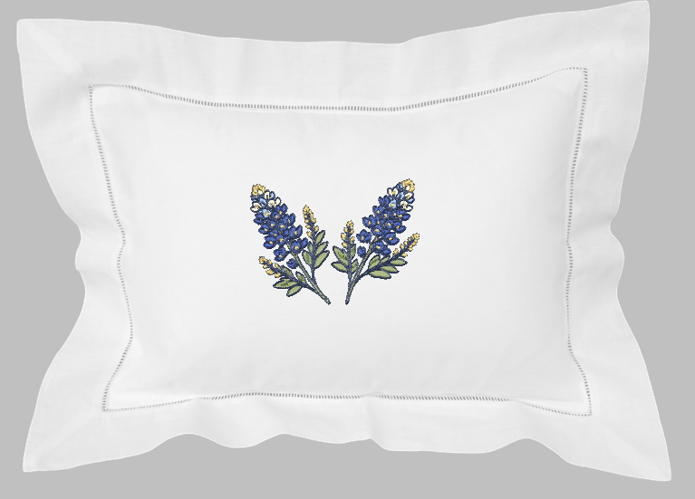 Blue Bonnet Embroidered Pillow Cover